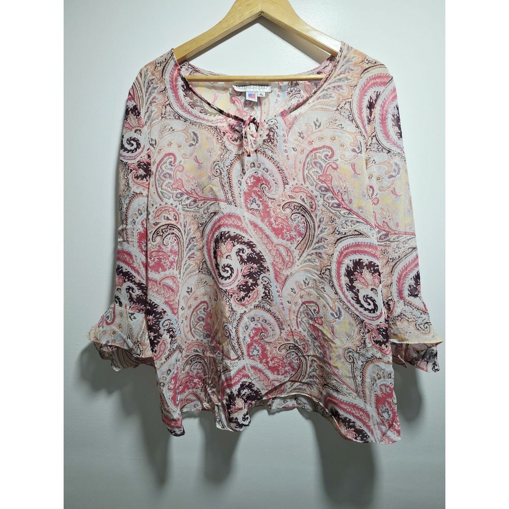 Motherhood Maternity Blouse Pasley Print 3/4 Sleeve Size XL Top Lightweight